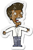 retro distressed sticker of a cartoon screaming man png