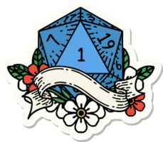 sticker of a natural one d20 dice roll png