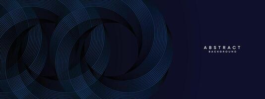 Dark Navy Blue Abstract Waving Circles Lines Technology Background. Modern Blue Gradient with Glowing Lines Shiny Geometric Shape Diagonal. for Brochure, Cover, Poster, Banner, Website, Header, flyer vector