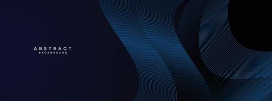 Dark Navy Blue Abstract Waving Circles Lines Technology Background. Modern Blue Gradient with Glowing Lines Shiny Geometric Shape Diagonal. for Brochure, Cover, Poster, Banner, Website, Header, flyer vector