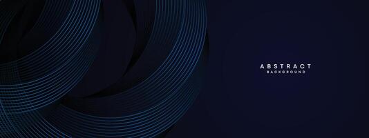 Dark Navy Blue Abstract Waving Circles Lines Technology Background. Modern Blue Gradient with Glowing Lines Shiny Geometric Shape Diagonal. for Brochure, Cover, Poster, Banner, Website, Header, flyer vector