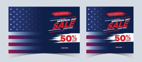 Set of memorial day sale web banner. Happy memorial day holiday sale post. Memorial day weekend sale banner. Memorial Day social media promotion template design in USA national flag colors vector