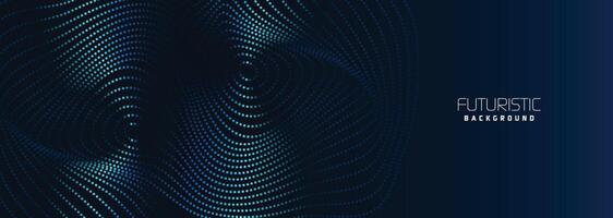 background in futuristic data technology. Halftone waves with dots. flowing dots on a dark blue backdrop. Particles of digital waves in abstraction. Background for an abstract halftone illustration vector