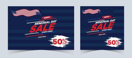 Set of memorial day sale web banner. Happy memorial day holiday sale post. Memorial day weekend sale banner. Memorial Day social media promotion template design in USA national flag colors vector