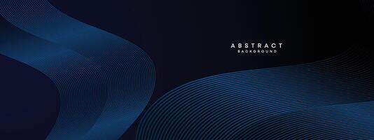 Dark Navy Blue Abstract Waving Circles Lines Technology Background. Modern Blue Gradient with Glowing Lines Shiny Geometric Shape Diagonal. for Brochure, Cover, Poster, Banner, Website, Header, flyer vector