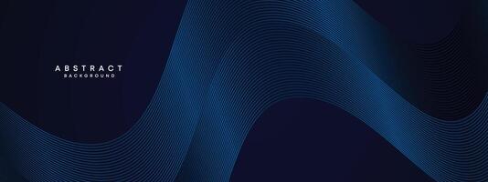 Dark Navy Blue Abstract Waving Circles Lines Technology Background. Modern Blue Gradient with Glowing Lines Shiny Geometric Shape Diagonal. for Brochure, Cover, Poster, Banner, Website, Header, flyer vector