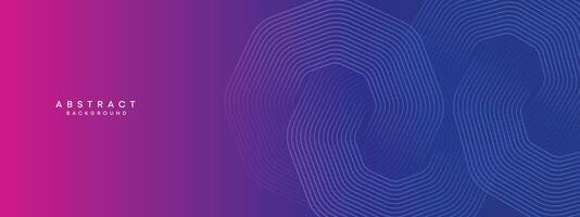 Blue, purple gradient abstract waving circles lines Technology web banner background. Modern magenta, pink gradient with glowing lines and shiny geometric diagonal shape for brochure, cover, header vector