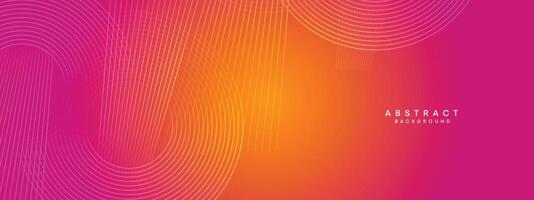 resumen naranja, rosado degradado ondulación círculos líneas tecnología web bandera antecedentes. moderno amarillo, púrpura degradado con brillante líneas y brillante geométrico diagonal forma para folleto, cubrir, encabezamiento vector