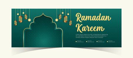 Ramadán kareem web antecedentes súper rebaja bandera con podio para monitor de producto. Ramadán mega grande rebaja promoción póster y social medios de comunicación correo. islámico especial oferta promoción bandera diseño modelo vector