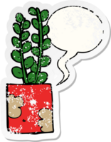 cartoon plant with speech bubble distressed distressed old sticker png