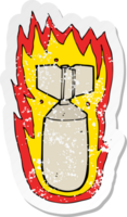 pegatina retro angustiada de una bomba en llamas de dibujos animados png