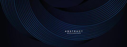 Dark Navy Blue Abstract Waving Circles Lines Technology Background. Modern Blue Gradient with Glowing Lines Shiny Geometric Shape Diagonal. for Brochure, Cover, Poster, Banner, Website, Header, flyer vector