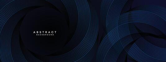 Dark Navy Blue Abstract Waving Circles Lines Technology Background. Modern Blue Gradient with Glowing Lines Shiny Geometric Shape Diagonal. for Brochure, Cover, Poster, Banner, Website, Header, flyer vector