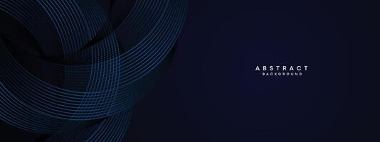 Dark Navy Blue Abstract Waving Circles Lines Technology Background. Modern Blue Gradient with Glowing Lines Shiny Geometric Shape Diagonal. for Brochure, Cover, Poster, Banner, Website, Header, flyer vector