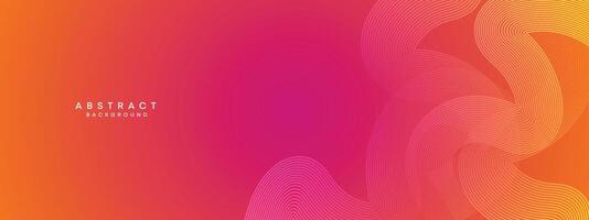 Abstract orange, pink gradient waving circles lines Technology web banner background. Modern yellow, purple gradient with glowing lines and shiny geometric diagonal shape for brochure, cover, header vector