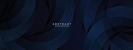 Dark Navy Blue Abstract Waving Circles Lines Technology Background. Modern Blue Gradient with Glowing Lines Shiny Geometric Shape Diagonal. for Brochure, Cover, Poster, Banner, Website, Header, flyer vector