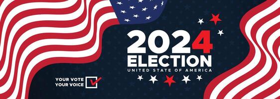 presidencial elección día en el unido estados votar 2024. elección 2024 EE.UU. político elección Campaña bandera. fondo, correo, bandera, tarjeta, y póster diseño con votar día en noviembre 5 5 nosotros vector