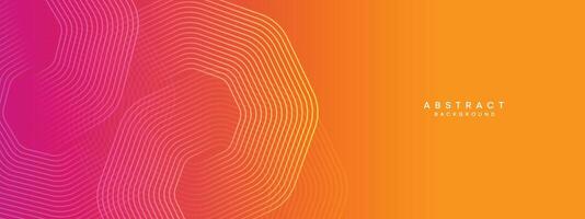 Abstract orange, pink gradient waving circles lines Technology web banner background. Modern yellow, purple gradient with glowing lines and shiny geometric diagonal shape for brochure, cover, header vector