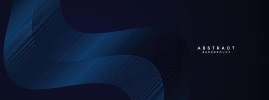 Dark Navy Blue Abstract Waving Circles Lines Technology Background. Modern Blue Gradient with Glowing Lines Shiny Geometric Shape Diagonal. for Brochure, Cover, Poster, Banner, Website, Header, flyer vector