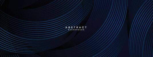 Dark Navy Blue Abstract Waving Circles Lines Technology Background. Modern Blue Gradient with Glowing Lines Shiny Geometric Shape Diagonal. for Brochure, Cover, Poster, Banner, Website, Header, flyer vector