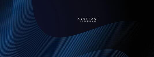 Dark Navy Blue Abstract Waving Circles Lines Technology Background. Modern Blue Gradient with Glowing Lines Shiny Geometric Shape Diagonal. for Brochure, Cover, Poster, Banner, Website, Header, flyer vector