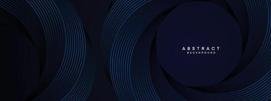 Dark Navy Blue Abstract Waving Circles Lines Technology Background. Modern Blue Gradient with Glowing Lines Shiny Geometric Shape Diagonal. for Brochure, Cover, Poster, Banner, Website, Header, flyer vector