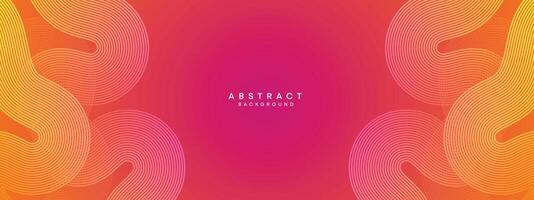 Abstract orange, pink gradient waving circles lines Technology web banner background. Modern yellow, purple gradient with glowing lines and shiny geometric diagonal shape for brochure, cover, header vector