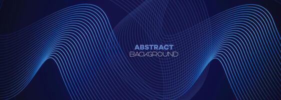 Dark blue abstract banner background with glowing geometric circles lines. Modern navy blue gradient shiny lines pattern and Futuristic technology web background for brochure, cover, poster, header vector