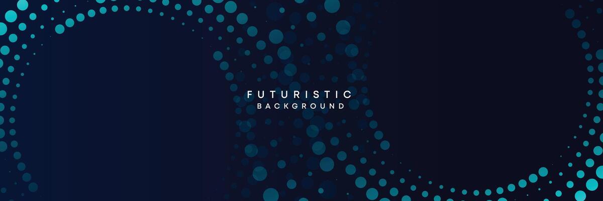 Dark blue digital technology banner gradient web background. Blue abstract waving lines and halftone circles frame glowing geometric diagonal pattern business background for brochure, cover, header