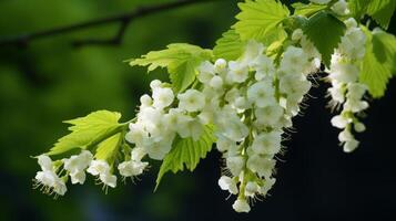 AI generated Spring Blossoms, Delicate White Flowers on Branch photo