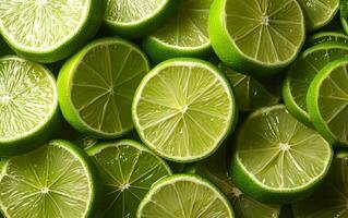 AI generated A clear, detailed snapshot of newly cut slices of lime photo