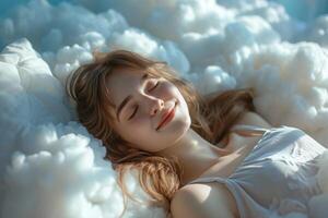 AI generated Woman Sleep Among Fluffy White Clouds photo