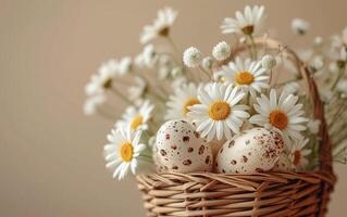 AI generated An Easter Basket Surrounded by Daisies photo