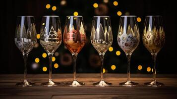 AI generated Decorative Wine Glasses, Christmas, Holiday Ambiance photo