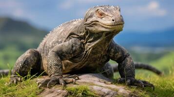 ai generado komodo continuar en natural habitat foto