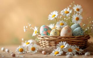 AI generated Easter Basket Amongst Daisy Blooms photo