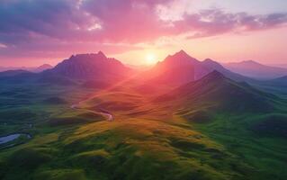 AI generated Sunset Over Majestic Mountain Landscape photo