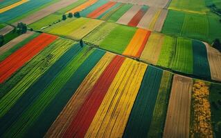 ai generado zumbido ver de vistoso agrícola campos foto