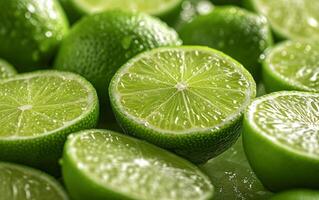 AI generated A clear, detailed snapshot of newly cut slices of lime photo