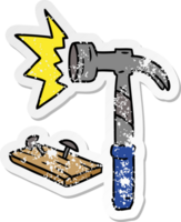 hand drawn distressed sticker cartoon doodle of a hammer and nails png