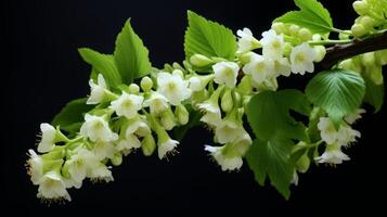 AI generated Spring Blossoms, Delicate White Flowers on Branch photo