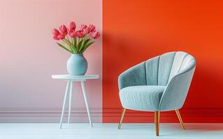 AI generated Stylish Armchair with Tulips in a Contemporary Living Area photo