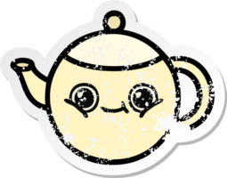 distressed sticker of a cute cartoon tea pot png