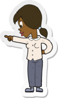 sticker of a cartoon enthusiastic woman pointing png