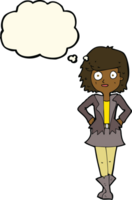 cartoon girl in jacket with thought bubble png