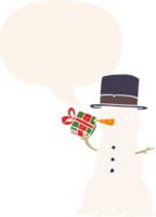 cartoon snowman with speech bubble in retro style png