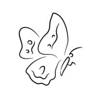 Beautiful butterfly open wings, side view, ink outline vector