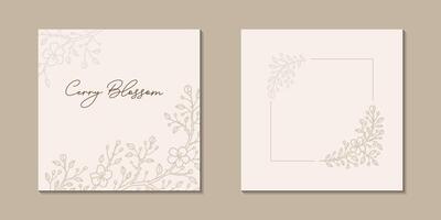 Two sides certificate, greeting card, invitation. Floral social media post template set. Sakura blossom golden pastel background. Flower elegant modern design. vector