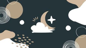 Cute background with hand drawn clouds and stars. Vector illustration.