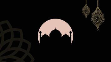 Ramadán kareem saludo tarjeta con mezquita y linternas vector